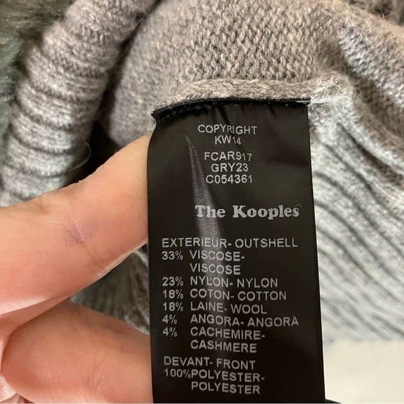 THE Kooples Faux Fur Front Wool Cashmere Blend Ribbed Zip Up in Grey - Picture 10 of 11
